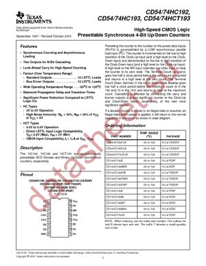 CD74HC193EE4 datasheet  